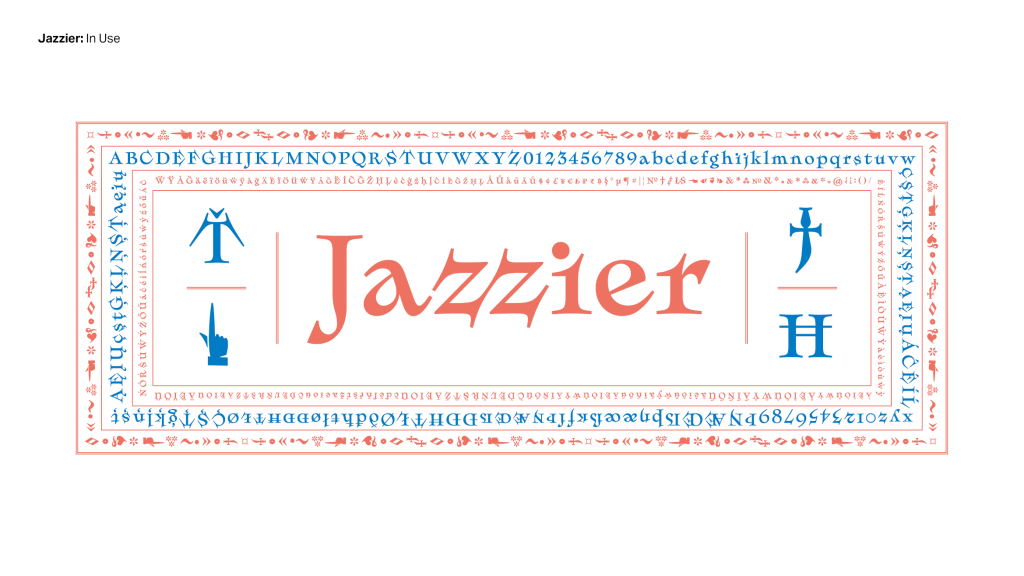 Jazzier, un carattere display espressivo, contemporaneo, di rottura. Dal catalogo retail di Dalton Maag.