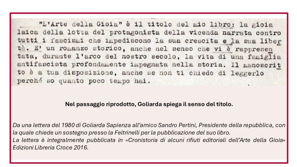 Passaggio del libro L'arte della gioia, in cui viene spiegato il senso del titolo